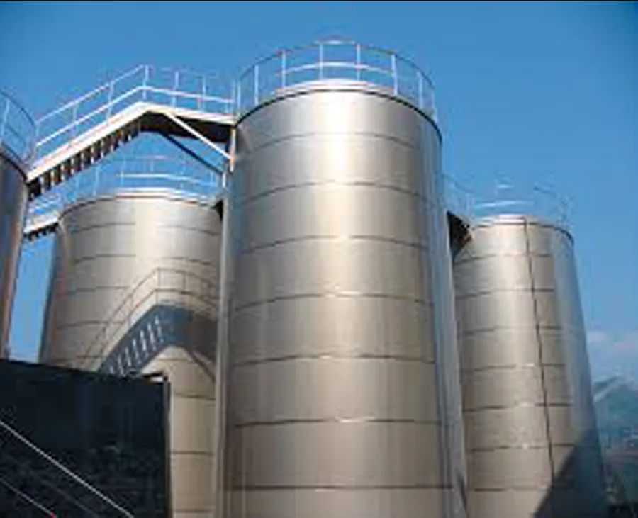 Stainless storage tanks with access staircases